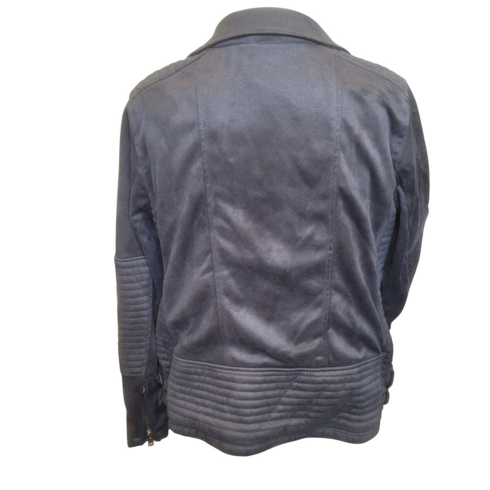 YMI Womens Plus Grey Moto‎ Jacket sz 1X Faux Suede Super Soft Lined For Warmth - Picture 10 of 10
